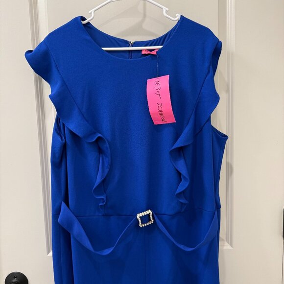 NEW Betsey Johnson 22W Ultramarine Ruffle Belted Jumpsuit Wide Leg - Picture 2 of 9